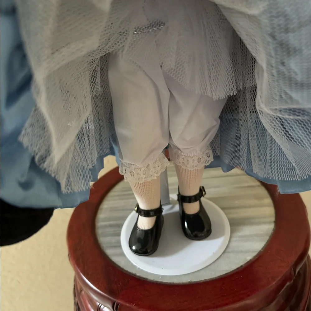 Standing Porcelain Victorian Doll with Stand, 17 inches Tall